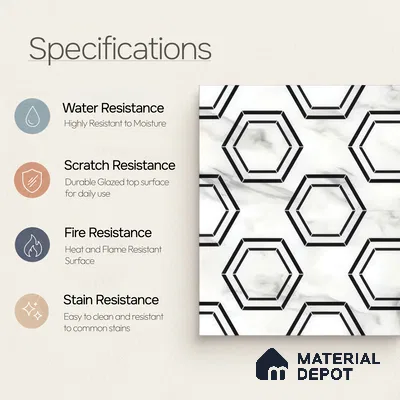 Moroccan Wall & Floor Tile TL 05196 Zellige Hexa Pod Multi Colour 1 ft x 1 ft Porcelain Matte Finish - 9 mm | Suitable for Kitchen, Bathroom, Balcony | Please Expect a Slight Variation of Pattern