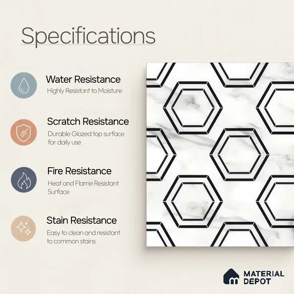 Moroccan Wall & Floor Tile TL 05196 Zellige Hexa Pod Multi Colour 1 ft x 1 ft Porcelain Matte Finish - 9 mm | Suitable for Kitchen, Bathroom, Balcony | Please Expect a Slight Variation of Pattern