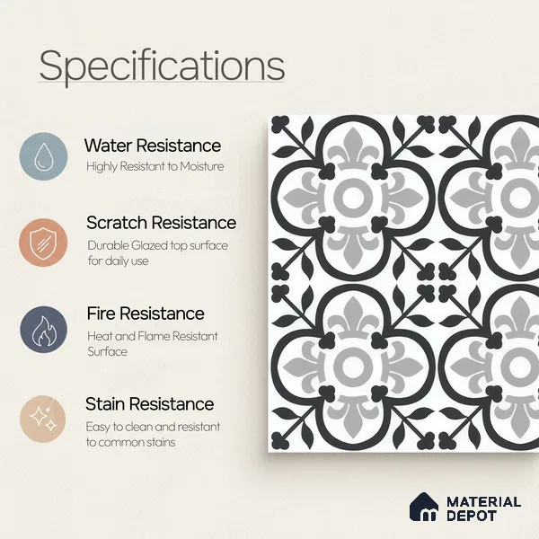 Moroccan Wall & Floor Tile TL 05199 Zellige Beyounc Floral Multi Colour 1 ft x 1 ft Porcelain Matte Finish - 9 mm | Suitable for Kitchen, Bathroom, Balcony | Please Expect a Slight Variation of Pattern