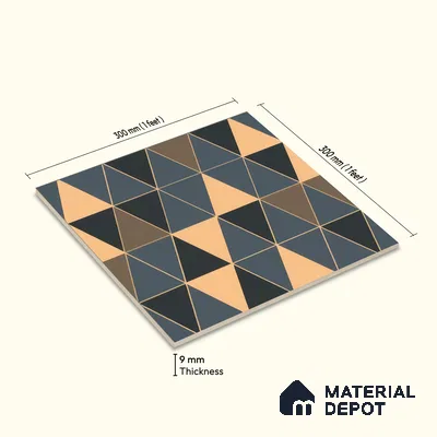 Moroccan Wall & Floor Tile TL 05201 Zellige Stacked Triangle Multi Colour 1 ft x 1 ft Porcelain Matte Finish - 9 mm | Suitable for Kitchen, Bathroom, Balcony | Please Expect a Slight Variation of Pattern