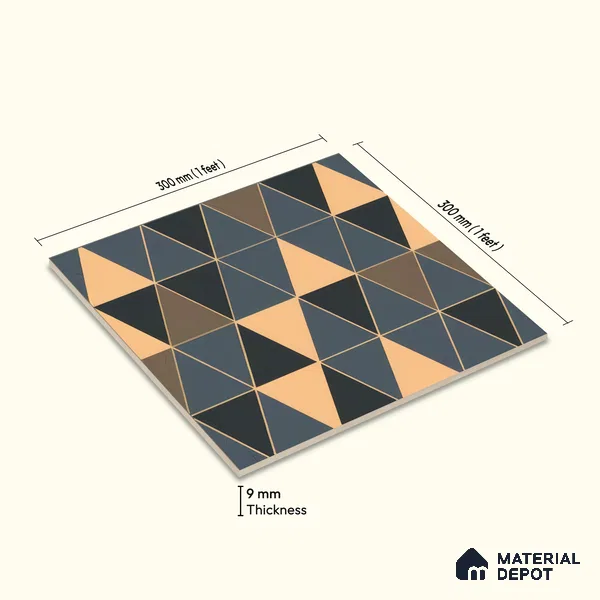 Moroccan Wall & Floor Tile TL 05201 Zellige Stacked Triangle Multi Colour 1 ft x 1 ft Porcelain Matte Finish - 9 mm | Suitable for Kitchen, Bathroom, Balcony | Please Expect a Slight Variation of Pattern