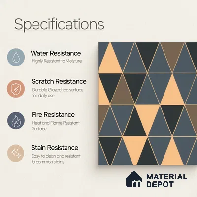 Moroccan Wall & Floor Tile TL 05201 Zellige Stacked Triangle Multi Colour 1 ft x 1 ft Porcelain Matte Finish - 9 mm | Suitable for Kitchen, Bathroom, Balcony | Please Expect a Slight Variation of Pattern