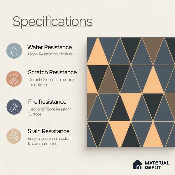 Moroccan Wall & Floor Tile TL 05201 Zellige Stacked Triangle Multi Colour 1 ft x 1 ft Porcelain Matte Finish - 9 mm | Suitable for Kitchen, Bathroom, Balcony | Please Expect a Slight Variation of Pattern