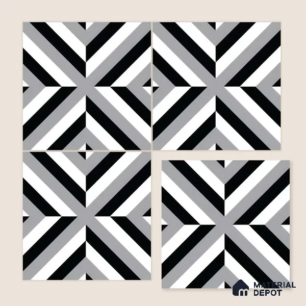 Moroccan Wall & Floor Tile TL 05202 Zellige Reflected Lines Multi Colour 1 ft x 1 ft Porcelain Matte Finish - 9 mm | Suitable for Kitchen, Bathroom, Balcony | Please Expect a Slight Variation of Pattern