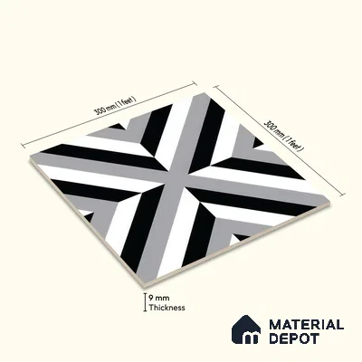 Moroccan Wall & Floor Tile TL 05202 Zellige Reflected Lines Multi Colour 1 ft x 1 ft Porcelain Matte Finish - 9 mm | Suitable for Kitchen, Bathroom, Balcony | Please Expect a Slight Variation of Pattern