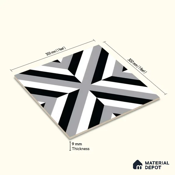 Moroccan Wall & Floor Tile TL 05202 Zellige Reflected Lines Multi Colour 1 ft x 1 ft Porcelain Matte Finish - 9 mm | Suitable for Kitchen, Bathroom, Balcony | Please Expect a Slight Variation of Pattern