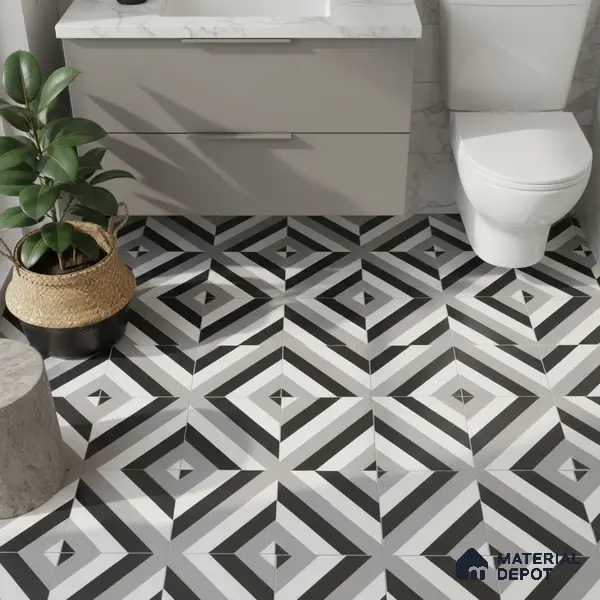 Moroccan Tile TL 05202 Zellige Reflected Lines Multi Colour 1 ft x 1 ft Vitrified Matte Finish - 9 mm | Suitable for Kitchen, Bathroom, Balcony Floor & Wall | Please Expect a Slight Variation of Pattern