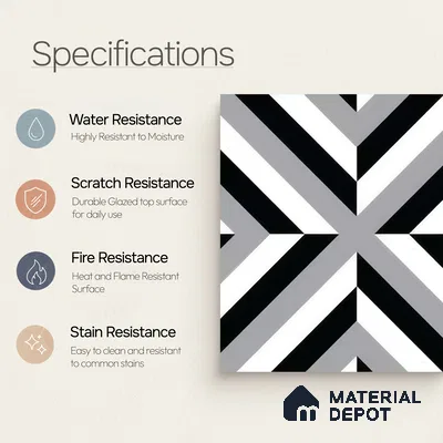 Moroccan Wall & Floor Tile TL 05202 Zellige Reflected Lines Multi Colour 1 ft x 1 ft Porcelain Matte Finish - 9 mm | Suitable for Kitchen, Bathroom, Balcony | Please Expect a Slight Variation of Pattern