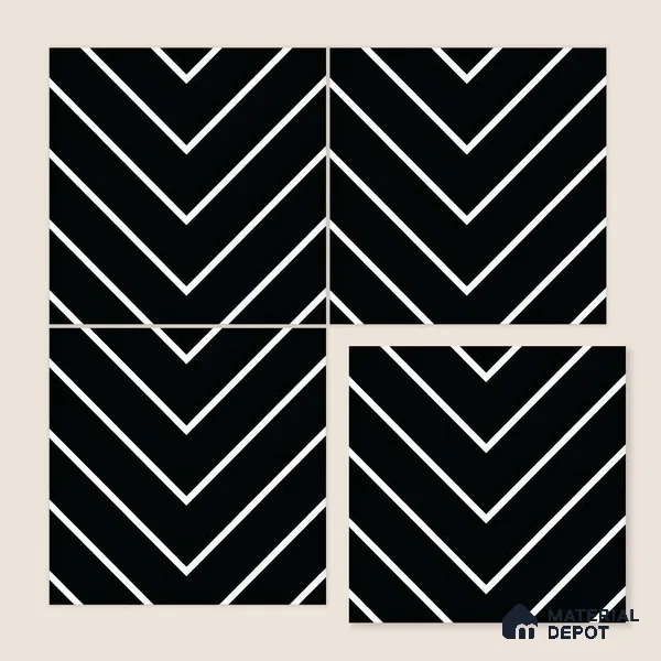 Moroccan Wall & Floor Tile TL 05203 Zellige Noir Wave Lines Multi Colour 1 ft x 1 ft Porcelain Matte Finish - 9 mm | Suitable for Kitchen, Bathroom, Balcony | Please Expect a Slight Variation of Pattern