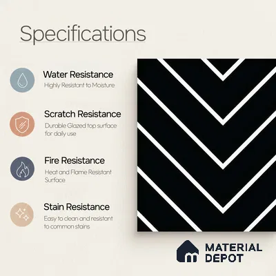 Moroccan Wall & Floor Tile TL 05203 Zellige Noir Wave Lines Multi Colour 1 ft x 1 ft Porcelain Matte Finish - 9 mm | Suitable for Kitchen, Bathroom, Balcony | Please Expect a Slight Variation of Pattern