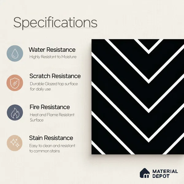 Moroccan Wall & Floor Tile TL 05203 Zellige Noir Wave Lines Multi Colour 1 ft x 1 ft Porcelain Matte Finish - 9 mm | Suitable for Kitchen, Bathroom, Balcony | Please Expect a Slight Variation of Pattern