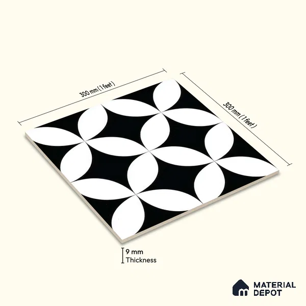 Moroccan Wall & Floor Tile TL 05204 Zellige Crescent Shadows Multi Colour 1 ft x 1 ft Porcelain Matte Finish - 9 mm | Suitable for Kitchen, Bathroom, Entryway | Please Expect a Slight Variation of Pattern