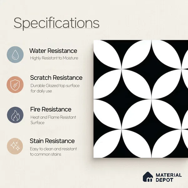 Moroccan Wall & Floor Tile TL 05204 Zellige Crescent Shadows Multi Colour 1 ft x 1 ft Porcelain Matte Finish - 9 mm | Suitable for Kitchen, Bathroom, Entryway | Please Expect a Slight Variation of Pattern