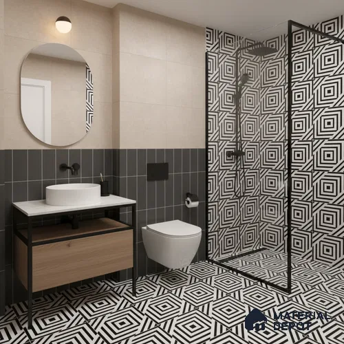 Moroccan Wall & Floor Tile TL 05206 Zellige Illusional Box Multi Colour 1 ft x 1 ft Porcelain Matte Finish - 9 mm | Suitable for Kitchen, Bathroom, Entryway | Please Expect a Slight Variation of Pattern