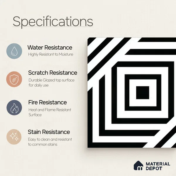 Moroccan Wall & Floor Tile TL 05206 Zellige Illusional Box Multi Colour 1 ft x 1 ft Porcelain Matte Finish - 9 mm | Suitable for Kitchen, Bathroom, Entryway | Please Expect a Slight Variation of Pattern