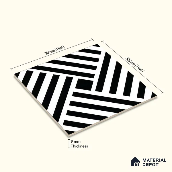 Moroccan Wall & Floor Tile TL 05207 Zellige Pixel Black Multi Colour 1 ft x 1 ft Porcelain Matte Finish - 9 mm | Suitable for Kitchen, Bathroom, Entryway | Please Expect a Slight Variation of Pattern