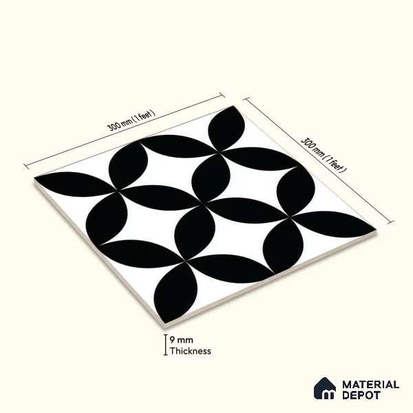 Moroccan Wall & Floor Tile TL 05215 Zellige Ebony Oasis Multi Colour 1 ft x 1 ft Porcelain Matte Finish - 9 mm | Suitable for Kitchen, Bathroom, Balcony | Please Expect a Slight Variation of Pattern