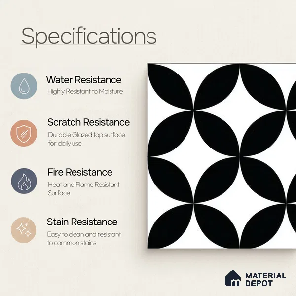 Moroccan Wall & Floor Tile TL 05215 Zellige Ebony Oasis Multi Colour 1 ft x 1 ft Porcelain Matte Finish - 9 mm | Suitable for Kitchen, Bathroom, Balcony | Please Expect a Slight Variation of Pattern
