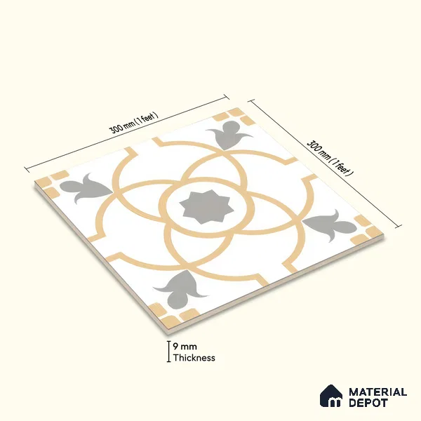 Moroccan Wall & Floor Tile TL 05216 Zellige Orange Bloom Multi Colour 1 ft x 1 ft Porcelain Matte Finish - 9 mm | Suitable for Kitchen, Bathroom, Balcony | Please Expect a Slight Variation of Pattern