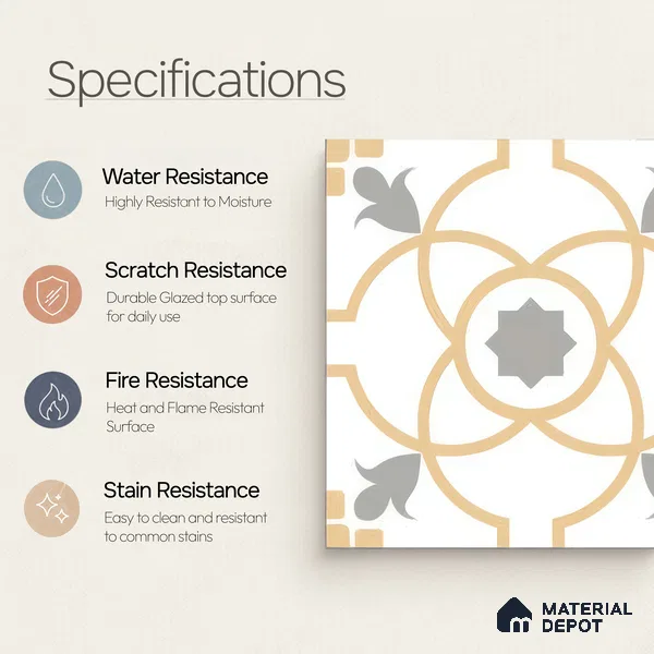 Moroccan Wall & Floor Tile TL 05216 Zellige Orange Bloom Multi Colour 1 ft x 1 ft Porcelain Matte Finish - 9 mm | Suitable for Kitchen, Bathroom, Balcony | Please Expect a Slight Variation of Pattern