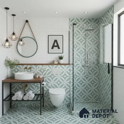 Moroccan Tile TL 05218 Zellige Deep Emerald Green Multi Colour 1 ft x 1 ft Vitrified Matte Finish - 9 mm | Suitable for Kitchen, Bathroom, Balcony Floor & Wall | Please Expect a Slight Variation of Pattern (Sample)