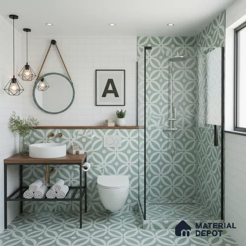 Moroccan Wall & Floor Tile TL 05218 Zellige Deep Emerald Green Multi Colour 1 ft x 1 ft Porcelain Matte Finish - 9 mm | Suitable for Kitchen, Bathroom, Balcony | Please Expect a Slight Variation of Pattern