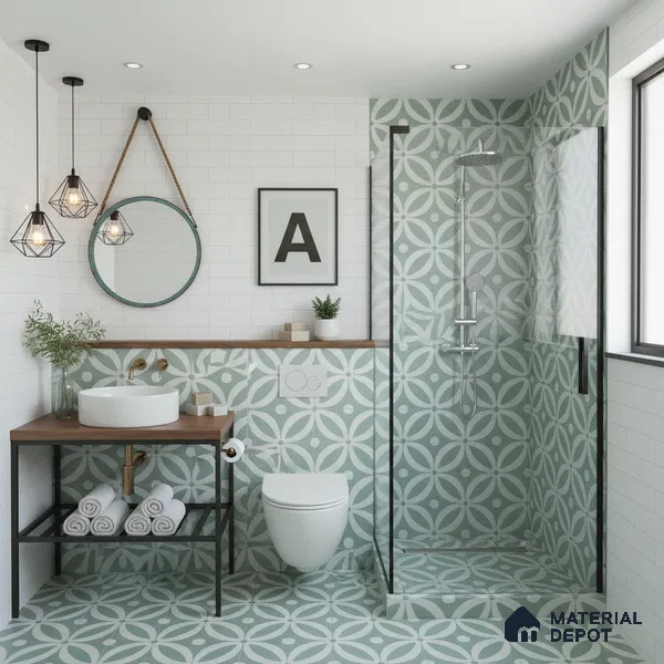 Moroccan Tile TL 05218 Zellige Deep Emerald Green Multi Colour 1 ft x 1 ft Vitrified Matte Finish - 9 mm | Suitable for Kitchen, Bathroom, Balcony Floor & Wall | Please Expect a Slight Variation of Pattern (Sample)