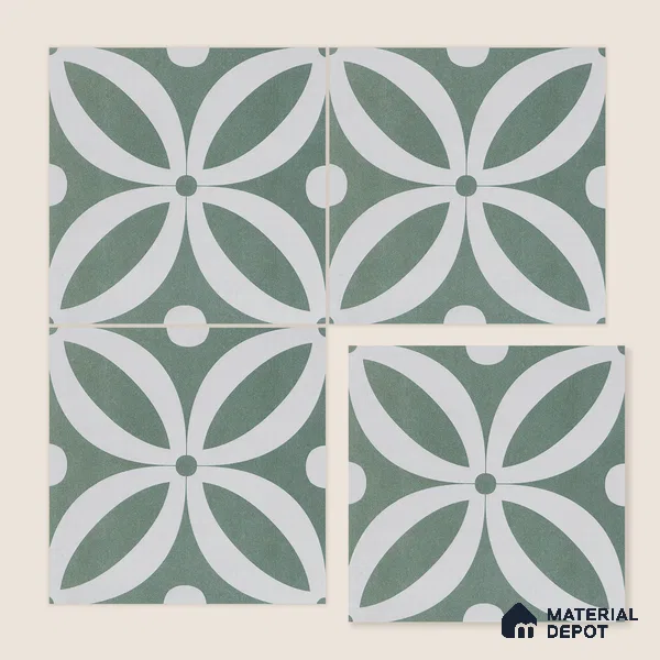 Moroccan Wall & Floor Tile TL 05218 Zellige Deep Emerald Green Multi Colour 1 ft x 1 ft Porcelain Matte Finish - 9 mm | Suitable for Kitchen, Bathroom, Balcony | Please Expect a Slight Variation of Pattern
