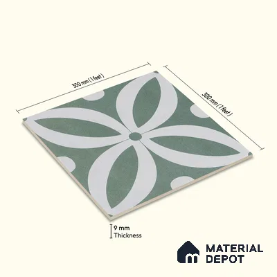 Moroccan Wall & Floor Tile TL 05218 Zellige Deep Emerald Green Multi Colour 1 ft x 1 ft Porcelain Matte Finish - 9 mm | Suitable for Kitchen, Bathroom, Balcony | Please Expect a Slight Variation of Pattern