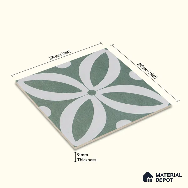 Moroccan Wall & Floor Tile TL 05218 Zellige Deep Emerald Green Multi Colour 1 ft x 1 ft Porcelain Matte Finish - 9 mm | Suitable for Kitchen, Bathroom, Balcony | Please Expect a Slight Variation of Pattern