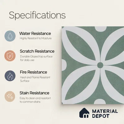 Moroccan Wall & Floor Tile TL 05218 Zellige Deep Emerald Green Multi Colour 1 ft x 1 ft Porcelain Matte Finish - 9 mm | Suitable for Kitchen, Bathroom, Balcony | Please Expect a Slight Variation of Pattern