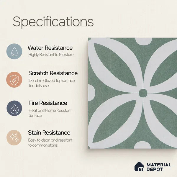 Moroccan Wall & Floor Tile TL 05218 Zellige Deep Emerald Green Multi Colour 1 ft x 1 ft Porcelain Matte Finish - 9 mm | Suitable for Kitchen, Bathroom, Balcony | Please Expect a Slight Variation of Pattern