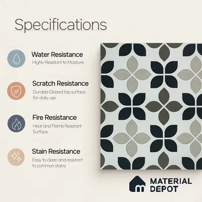 Moroccan Wall & Floor Tile TL 05219 B Zellige Monochrome Blossom Multi Colour 1 ft x 1 ft Porcelain Matte Finish - 9 mm | Suitable for Kitchen, Bathroom, Balcony | Please Expect a Slight Variation of Pattern