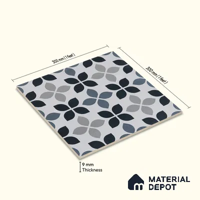 Moroccan Wall & Floor Tile TL 05219 Zellige Midnight Blossom Multi Colour 1 ft x 1 ft Porcelain Matte Finish - 9 mm | Suitable for Kitchen, Bathroom, Balcony | Please Expect a Slight Variation of Pattern