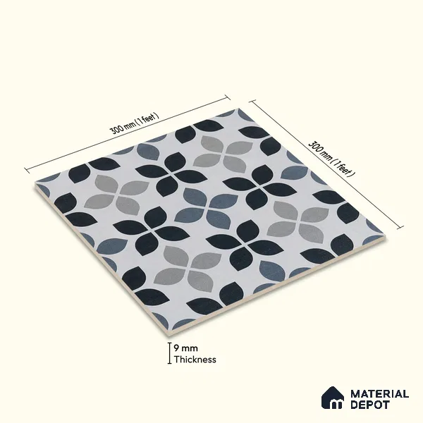 Moroccan Wall & Floor Tile TL 05219 Zellige Midnight Blossom Multi Colour 1 ft x 1 ft Porcelain Matte Finish - 9 mm | Suitable for Kitchen, Bathroom, Balcony | Please Expect a Slight Variation of Pattern