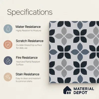 Moroccan Wall & Floor Tile TL 05219 Zellige Midnight Blossom Multi Colour 1 ft x 1 ft Porcelain Matte Finish - 9 mm | Suitable for Kitchen, Bathroom, Balcony | Please Expect a Slight Variation of Pattern