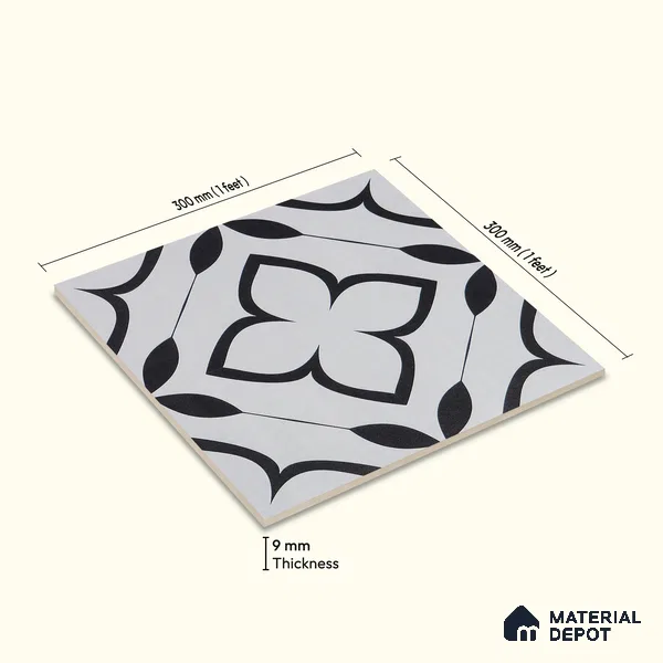 Moroccan Wall & Floor Tile TL 05220 Zellige Eclipse Petals Multi Colour 1 ft x 1 ft Porcelain Matte Finish - 9 mm | Suitable for Kitchen, Bathroom, Balcony | Please Expect a Slight Variation of Pattern