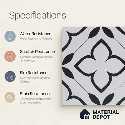 Moroccan Wall & Floor Tile TL 05220 Zellige Eclipse Petals Multi Colour 1 ft x 1 ft Porcelain Matte Finish - 9 mm | Suitable for Kitchen, Bathroom, Balcony | Please Expect a Slight Variation of Pattern