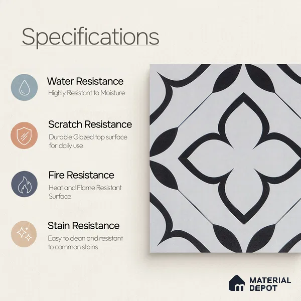Moroccan Wall & Floor Tile TL 05220 Zellige Eclipse Petals Multi Colour 1 ft x 1 ft Porcelain Matte Finish - 9 mm | Suitable for Kitchen, Bathroom, Balcony | Please Expect a Slight Variation of Pattern