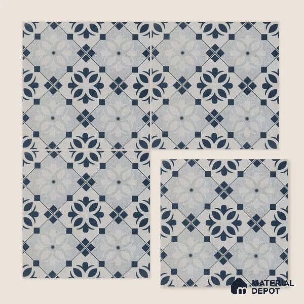 Moroccan Wall & Floor Tile TL 05221 Zellige Noir Bloom Square Multi Colour 1 ft x 1 ft Porcelain Matte Finish - 9 mm | Suitable for Kitchen, Bathroom, Entryway | Please Expect a Slight Variation of Pattern