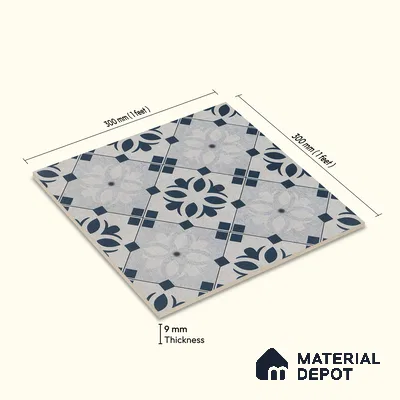 Moroccan Wall & Floor Tile TL 05221 Zellige Noir Bloom Square Multi Colour 1 ft x 1 ft Porcelain Matte Finish - 9 mm | Suitable for Kitchen, Bathroom, Entryway | Please Expect a Slight Variation of Pattern