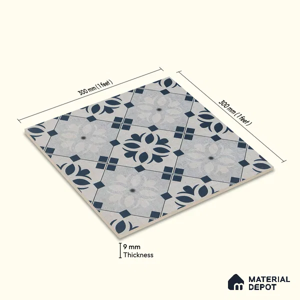 Moroccan Wall & Floor Tile TL 05221 Zellige Noir Bloom Square Multi Colour 1 ft x 1 ft Porcelain Matte Finish - 9 mm | Suitable for Kitchen, Bathroom, Entryway | Please Expect a Slight Variation of Pattern