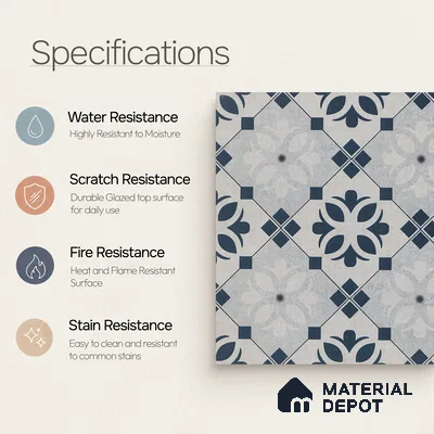 Moroccan Wall & Floor Tile TL 05221 Zellige Noir Bloom Square Multi Colour 1 ft x 1 ft Porcelain Matte Finish - 9 mm | Suitable for Kitchen, Bathroom, Entryway | Please Expect a Slight Variation of Pattern