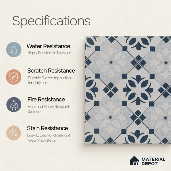 Moroccan Wall & Floor Tile TL 05221 Zellige Noir Bloom Square Multi Colour 1 ft x 1 ft Porcelain Matte Finish - 9 mm | Suitable for Kitchen, Bathroom, Entryway | Please Expect a Slight Variation of Pattern