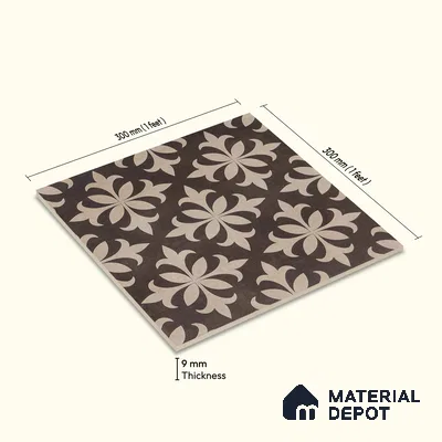 Moroccan Wall & Floor Tile TL 05222 Zellige Choco Beige Petals Brown 1 ft x 1 ft Porcelain Matte Finish - 9 mm | Suitable for Kitchen, Bathroom, Balcony | Please Expect a Slight Variation of Pattern