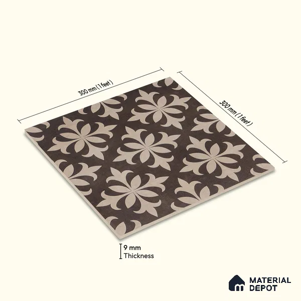 Moroccan Wall & Floor Tile TL 05222 Zellige Choco Beige Petals Brown 1 ft x 1 ft Porcelain Matte Finish - 9 mm | Suitable for Kitchen, Bathroom, Balcony | Please Expect a Slight Variation of Pattern