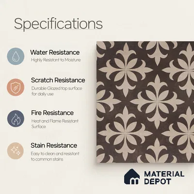 Moroccan Wall & Floor Tile TL 05222 Zellige Choco Beige Petals Brown 1 ft x 1 ft Porcelain Matte Finish - 9 mm | Suitable for Kitchen, Bathroom, Balcony | Please Expect a Slight Variation of Pattern