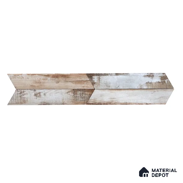 Subway Wooden Wall & Floor Tile TL 05233 D Edge Craft Serpent Swiss Chevron Edge 18 x 3 inch (450x80 mm) Vitrified Matte Finish - 8 mm | 50 Random Faces | Suitable for Accent / Feature Walls, Bathroom, Kitchen Wall & Backsplashes