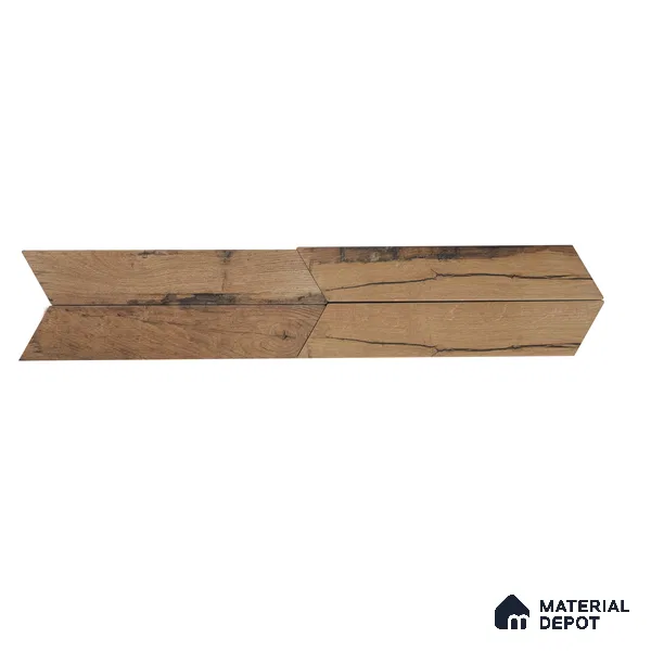 Subway Wall & Floor Tile TL 05233 T Edge Craft Driftwood Chevron Edge 18 x 3 inch (450x80 mm) Vitrified Matte Finish - 8 mm | 24 Random Faces | Suitable for Accent / Feature Walls, Bathroom, Kitchen Wall & Backsplashes
