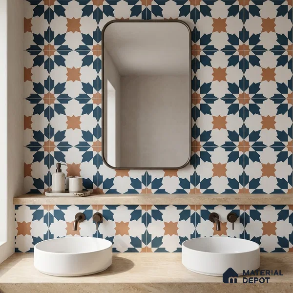 Subway Moroccan Wall & Floor Tile TL 05246 Merida Crystal Cove 8 x 8 inch Vitrified Matte Finish - 8 mm | 4 Random Faces | Suitable for Accent / Feature Walls, Bathroom, Kitchen Wall & Backsplashes | Please Expect a Slight Variation of Pattern (Sample)